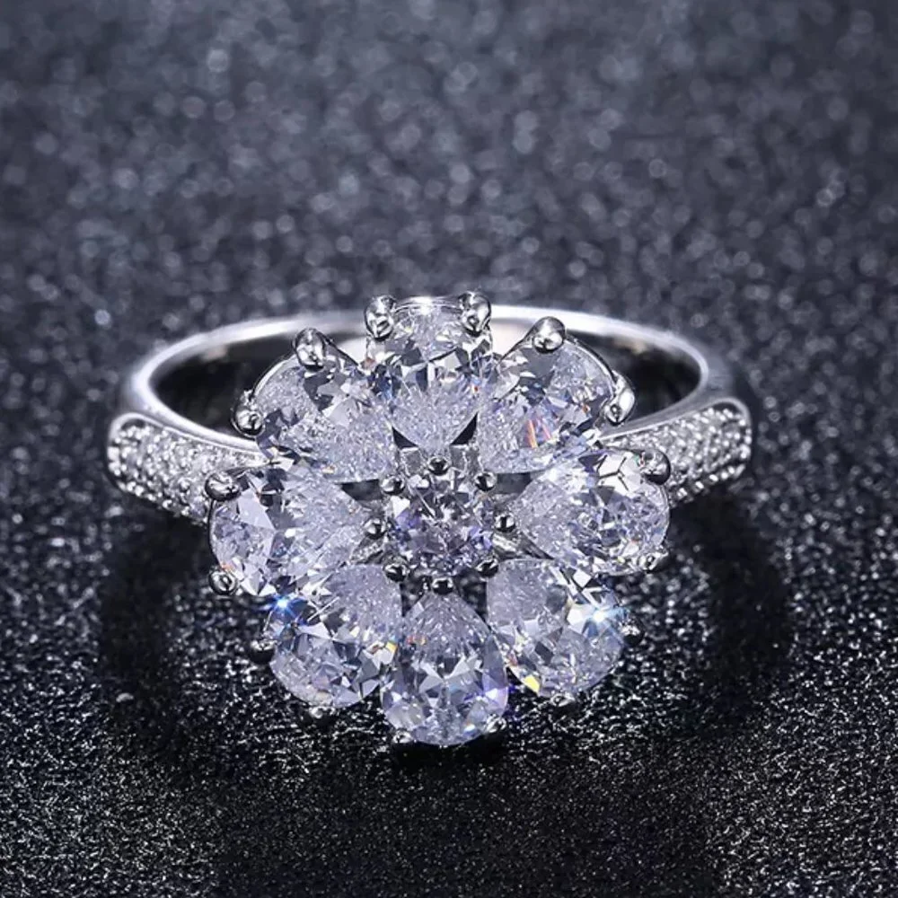 🎊 925 Silver Plated Beautiful White Flower CZ Wedding Ring, FB16FA1132